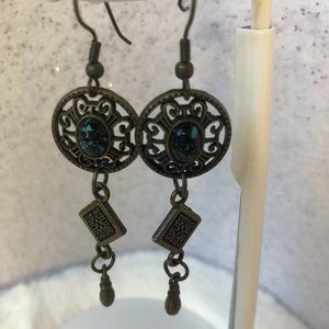 Speckled Blue Metal Earrings